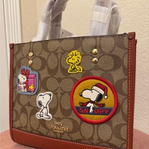 Coach Khaki Tote with Snoopy Design